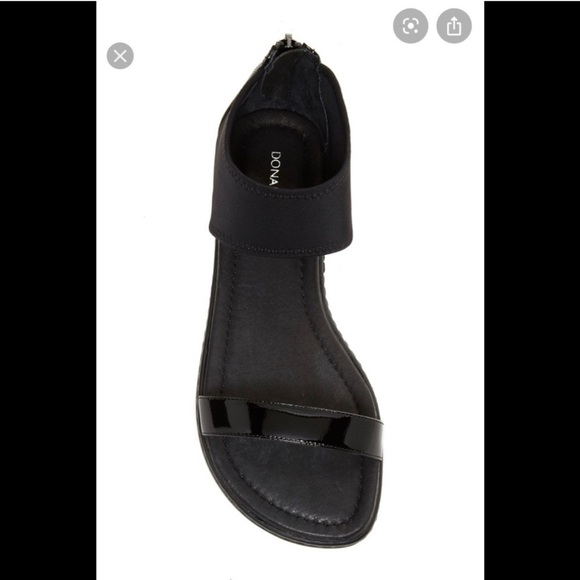 Donald J Pliner Gelda Sandals Neoprene Ankle Patent Leather Black Size 6 Chic - Picture 2 of 12